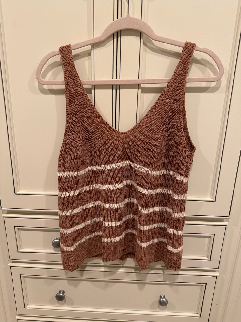 Faherty Rust and White Striped Knit Tank